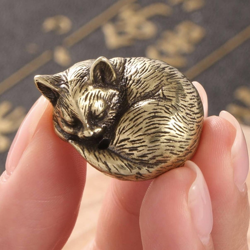 Miniature Brass Sleeping Cat Spirit Animal Comfort Intuition Protection Talisman